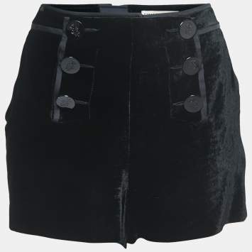 Pre Owned Emilio Pucci Black Velvet Buttoned Shorts M
