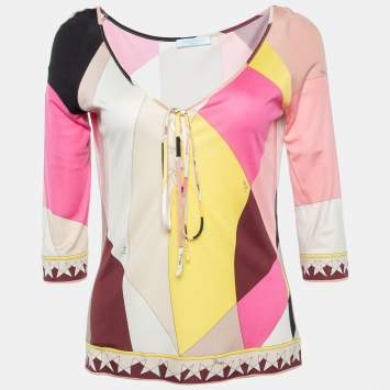 Pre Owned Emilio Pucci Multicolor Printed Jersey Top l