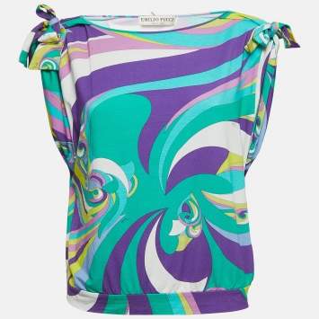 Pre Owned Emilio Pucci Multicolor Print Knit Top M