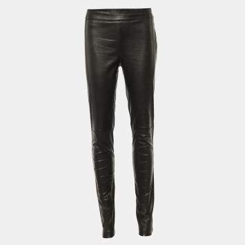 Pre Owned Emilio Pucci Black Leather Fitted Pants L