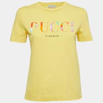 Pre Owned Emilio Pucci Yellow Logo Patch Cotton Short Sleeve T-Shirt S