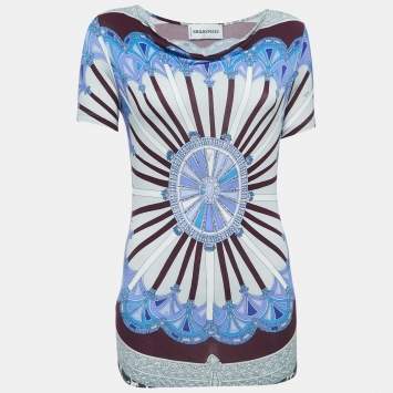 Pre Owned Emilio Pucci Multicolor Print Knit Short Sleeve Top S