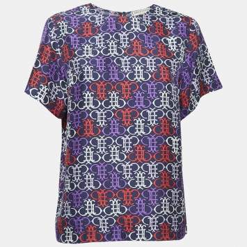 Pre Owned Emilio Pucci  Multicolor All-Over Print Cotton Round Neck Blouse S