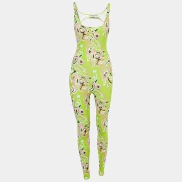 Pre Owned Emilio Pucci Green Print Jersey Cut-out Sleeveless Jumpsuit XS