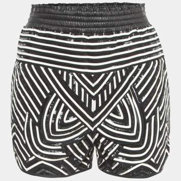 Pre Owned Emilio Pucci Black Patterned Cotton Elasticated Waist Shorts S