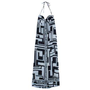 Pre Owned Emilio Pucci Silk Monochrome Maxi Dress M