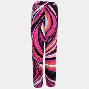 Pre Owned Emilio Pucci Pink Printed Velvet Straight Leg Trousers M
