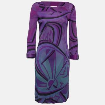 Pre Owned Emilio Pucci Multicolor Print Jersey Long Sleeve Dress M