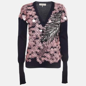 Pre Owned Emilio Pucci Navy Blue Wool Blend Sequin Detail Sweatshirt S