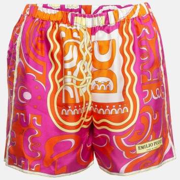Pre Owned Emilio Pucci Multicolor Printed Silk Shorts S