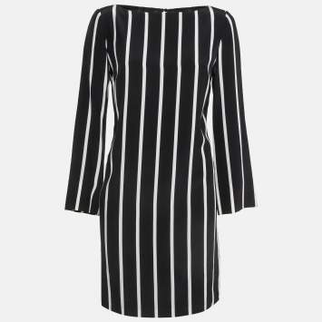 Pre Owned Emilio Pucci Black Pinstripe Silk Short Shift Dress M
