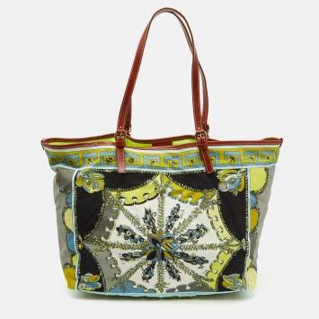 Pre Owned Emilio Pucci Multicolor Printed Coated Canvas and Leather Shopper Tote