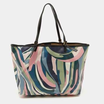 Pre Owned Emilio Pucci Multicolor Printed Coated Canvas and Leather Shopper Tote