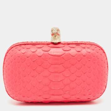 Pre Owned Emilio Pucci Neon Pink Python Eagle Box Clutch