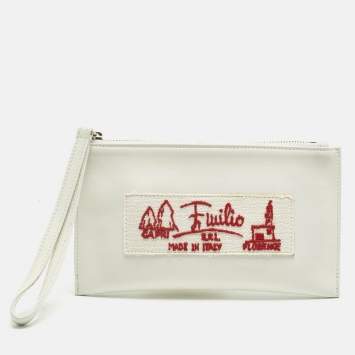 Pre Owned Emilio Pucci White Leather Wristlet Zip Pouch