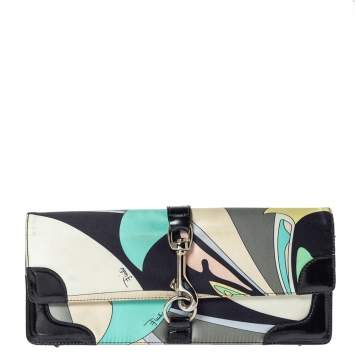 Pre Owned Emilio Pucci Multicolor Printed Satin and Patent Leather Clutch
