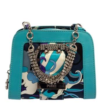 Pre Owned Emilio Pucci Multicolor Satin and Leather Chain Bag