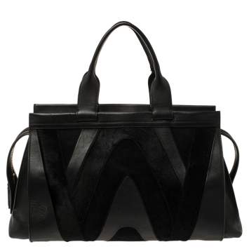 Pre Owned Emilio Pucci Black Leather, Suede and Calfhair Tote