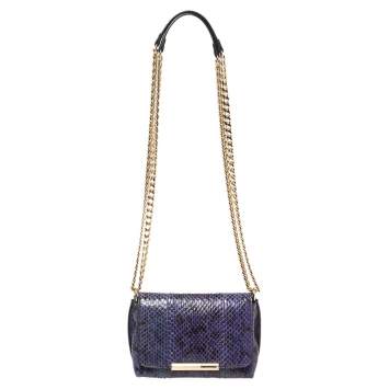 Pre Owned Emilio Pucci Indigo Python Flap Chain Crossbody Bag