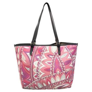Pre Owned Emilio Pucci Pink Coated Canvas Tote
