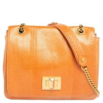Pre Owned Emilio Pucci Orange Snakeskin Marquise Shoulder Bag