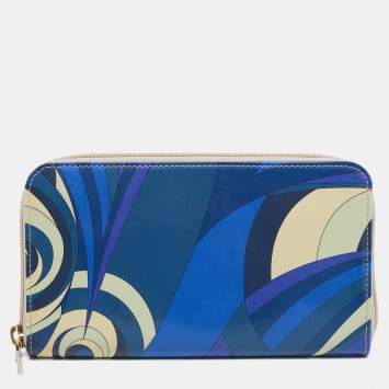 Pre Owned Emilio Pucci Multicolor Printed Patent Leather Zip Around Wallet