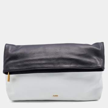 Pre Owned Emilio Pucci Black/White Leather Foldover Clutch