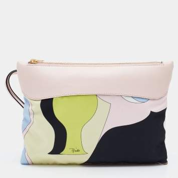 Pre Owned Emilio Pucci Multicolour Printed Canvas and Leather Wristlet Clutch