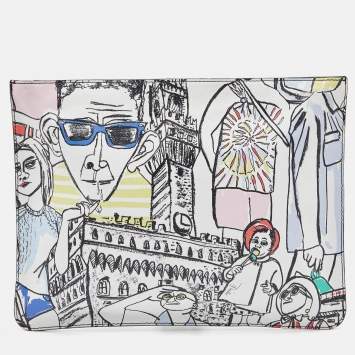 Pre Owned Emilio Pucci Multicolor Printed Leather Slim Pouch