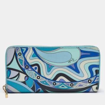 Pre Owned Emilio Pucci Multicolor Printed Coated Canvas Zip Around Wallet