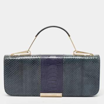 Pre Owned Emilio Pucci Tricolor Snakeskin and Ostrich Embossed Leather Clutch
