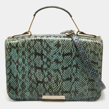 Pre Owned Emilio Pucci Blue/Cream Python and Canvas Flap Top Handle Bag