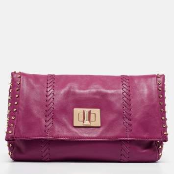 Pre Owned Emilio Pucci Magenta Leather Studded Flap Clutch