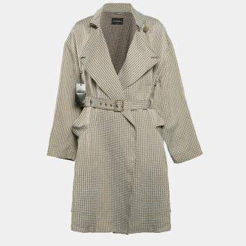 Pre Owned Emporio Armani Beige Gingham Linen Blend Trench Coat L