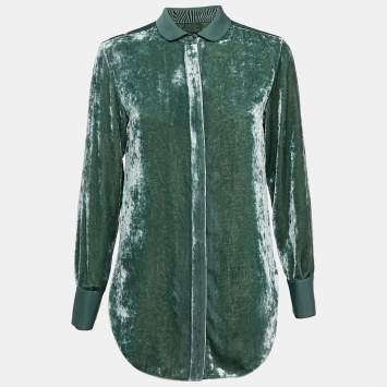 Pre Owned Emporio Armani Green Velvet Curved Hem Shirt S