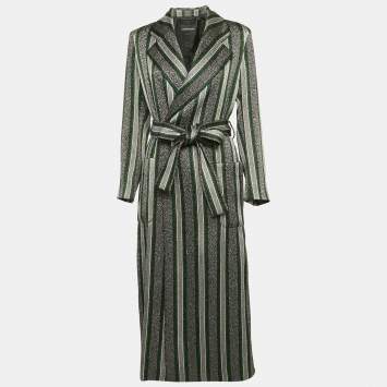 Pre Owned Emporio Armani Green/Metallic Lurex Cotton Blend Double Breasted Long Coat M