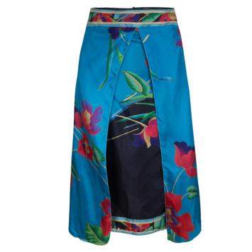 Pre Owned Emporio Armani Multicolor Floral Printed Silk Layered Midi Skirt XS