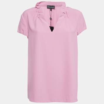 Pre Owned Emporio Armani Pink Stretch Crepe Short Sleeve Top L