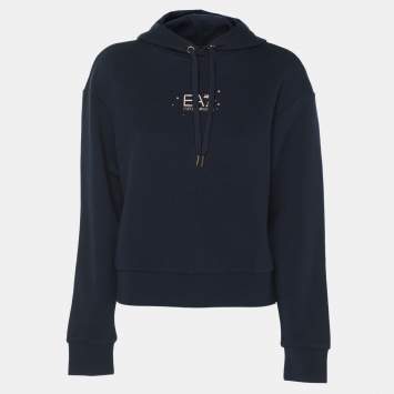 Emporio Armani Navy Blue Jersey Logo Print Hoodie S
