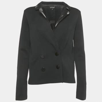 Pre Owned Emporio Armani Black Knit Double Breasted Blazer S