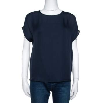 Pre Owned Emporio Armani Navy Blue Silk Blouse S