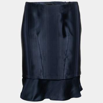 Pre Owned Emporio Armani Navy Blue Satin Short Skirt S