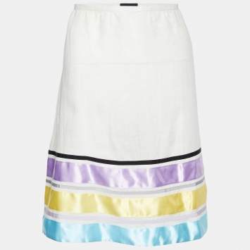 Pre Owned Emporio Armani Off-White Ramie Contrast Trim Mini Skirt M