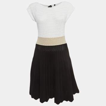 Pre Owned Emporio Armani Black/White Crochet Flared Mini Dress S