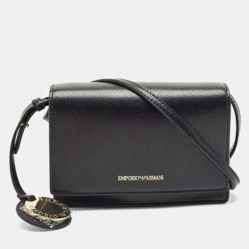 Pre Owned Emporio Armani Black Leather Mini Crossbody Bag