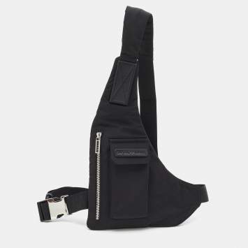 Pre Owned Emporio Armani Black Nylon Logo Belt Bag