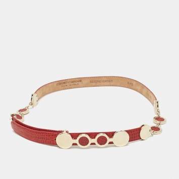 Pre Owned Emporio Armani Red Textured Leather Metail Detail Waist Belt 