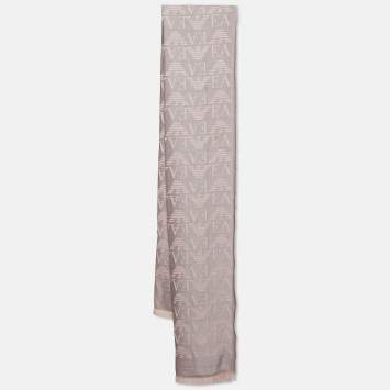Pre Owned Emporio Armani Pink/Grey Monogram Jacquard Wool Blend Stole 