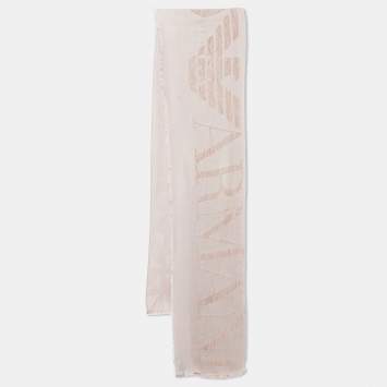 Pre Owned Emporio Armani Pink Eagle Logo Velvet and Modal Scarf