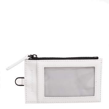 Pre Owned Emporio Armani White/Black Leather Badge Holder with Logo Lanyard
